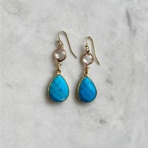 Below Wholesale Turquoise and quartz earrings in yellow gold